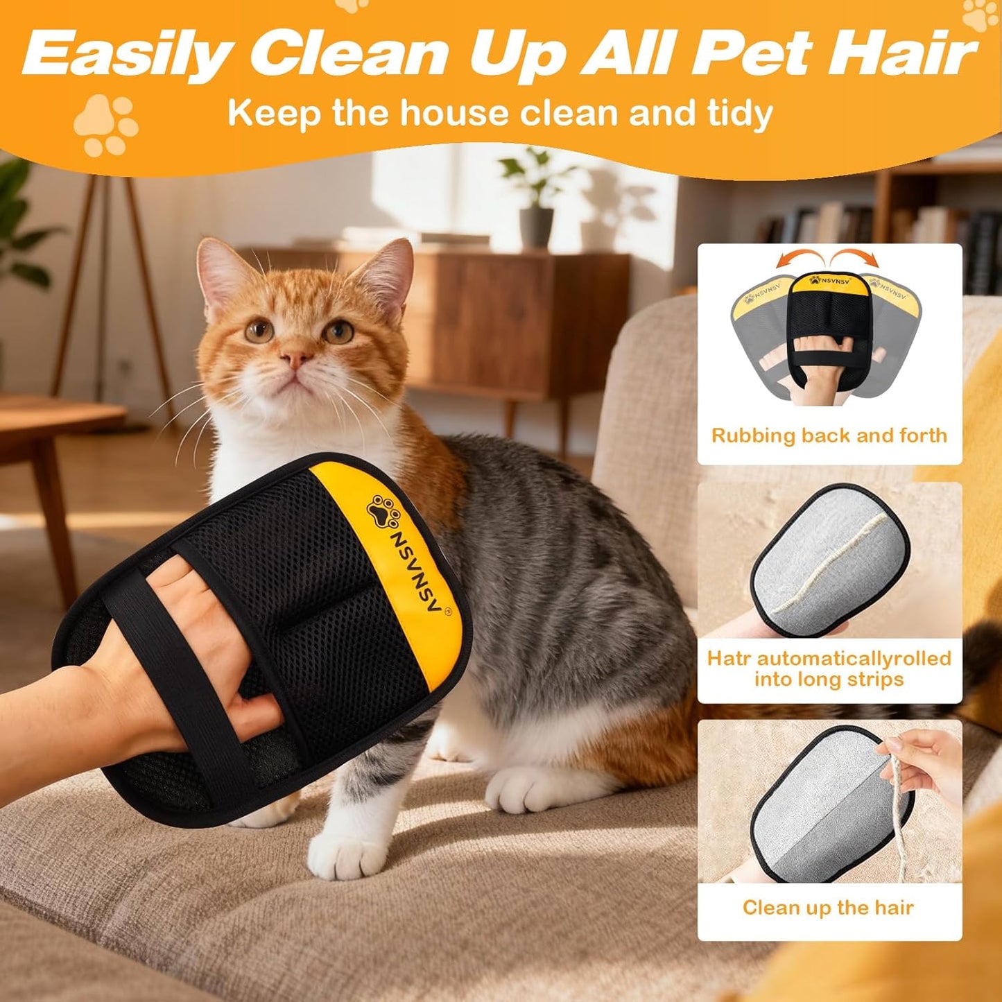 NSVNSV Pet Hair Removal Glove for Dog and Cat, Reusable Pet Hair Remover, Magic Brush Pet Hair Removal Tool, Pet Grooming Gloves for Couch, Clothing, Carpet, Furniture, Car Seats, Blue, 1pcs