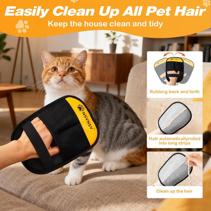 NSVNSV Pet Hair Removal Glove for Dog and Cat, Reusable Pet Hair Remover, Magic Brush Pet Hair Removal Tool, Pet Grooming Gloves for Couch, Clothing, Carpet, Furniture, Car Seats, Blue, 1pcs