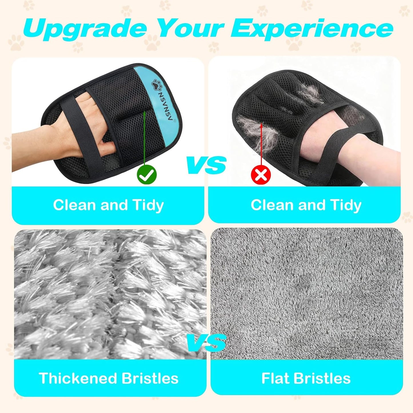 NSVNSV Pet Hair Removal Glove for Dog and Cat, Reusable Pet Hair Remover, Magic Brush Pet Hair Removal Tool, Pet Grooming Gloves for Couch, Clothing, Carpet, Furniture, Car Seats, Blue, 1pcs