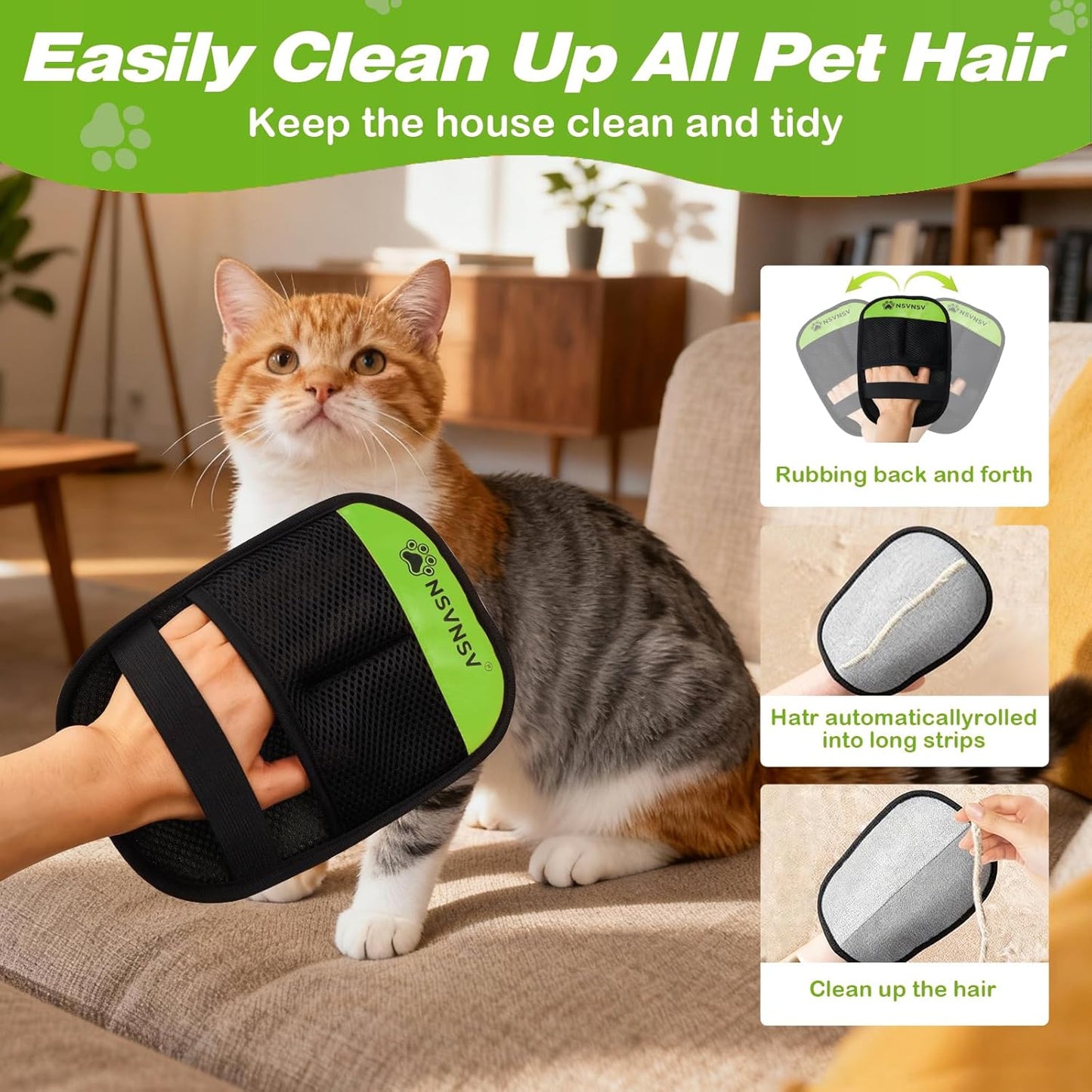 NSVNSV Pet Hair Removal Glove for Dog and Cat, Reusable Pet Hair Remover, Magic Brush Pet Hair Removal Tool, Pet Grooming Gloves for Couch, Clothing, Carpet, Furniture, Car Seats, Blue, 1pcs