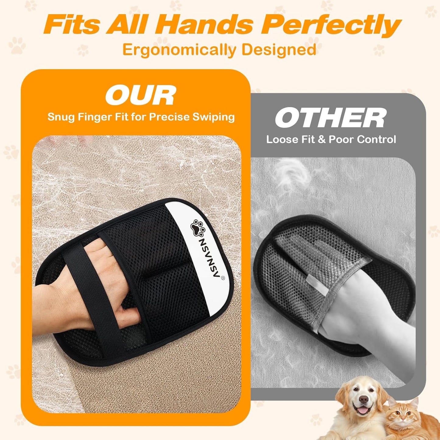 NSVNSV Pet Hair Removal Glove for Dog and Cat, Reusable Pet Hair Remover, Magic Brush Pet Hair Removal Tool, Pet Grooming Gloves for Couch, Clothing, Carpet, Furniture, Car Seats, Blue, 1pcs