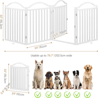 Metal No-Assembly Freestanding Dog Gate with Door Walk Through, Extra Wide 144", Extra Tall 32" Pet Gate, Accordion Puppy Folding Playpen Dog Fence for Indoor & Outdoor, with 2PCS Support - Black