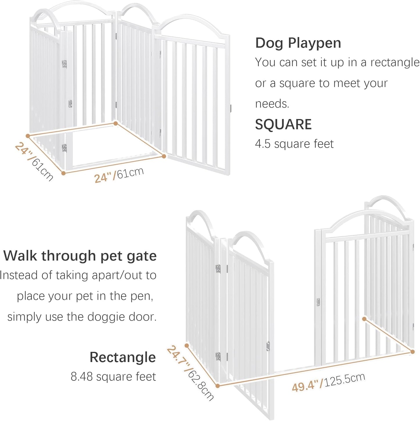 Metal No-Assembly Freestanding Dog Gate with Door Walk Through, Extra Wide 144", Extra Tall 32" Pet Gate, Accordion Puppy Folding Playpen Dog Fence for Indoor & Outdoor, with 2PCS Support - Black