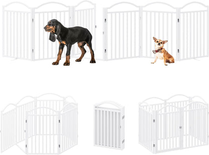 Metal No-Assembly Freestanding Dog Gate with Door Walk Through, Extra Wide 144", Extra Tall 32" Pet Gate, Accordion Puppy Folding Playpen Dog Fence for Indoor & Outdoor, with 2PCS Support - Black