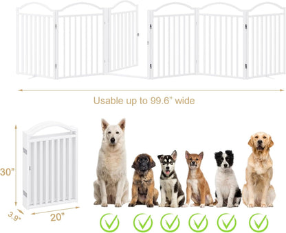 Metal No-Assembly Freestanding Dog Gate with Door Walk Through, Extra Wide 144", Extra Tall 32" Pet Gate, Accordion Puppy Folding Playpen Dog Fence for Indoor & Outdoor, with 2PCS Support - Black