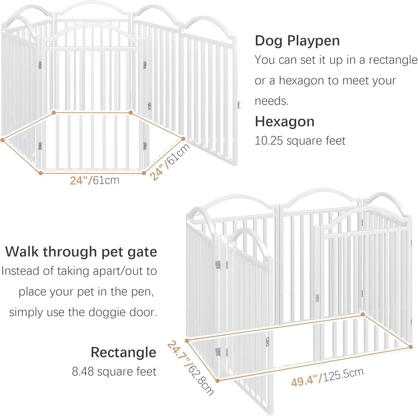 Metal No-Assembly Freestanding Dog Gate with Door Walk Through, Extra Wide 144", Extra Tall 32" Pet Gate, Accordion Puppy Folding Playpen Dog Fence for Indoor & Outdoor, with 2PCS Support - Black