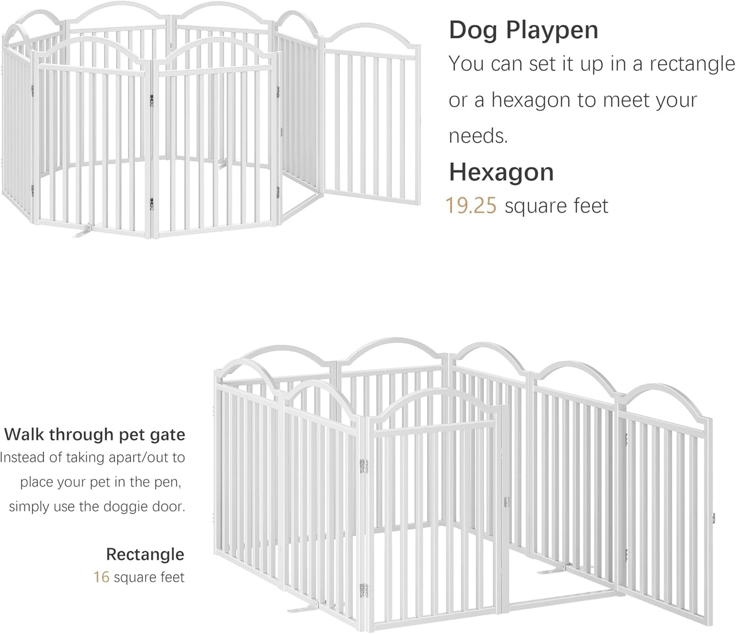 Metal No-Assembly Freestanding Dog Gate with Door Walk Through, Extra Wide 144", Extra Tall 32" Pet Gate, Accordion Puppy Folding Playpen Dog Fence for Indoor & Outdoor, with 2PCS Support - Black