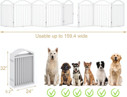 Metal No-Assembly Freestanding Dog Gate with Door Walk Through, Extra Wide 144", Extra Tall 32" Pet Gate, Accordion Puppy Folding Playpen Dog Fence for Indoor & Outdoor, with 2PCS Support - Black