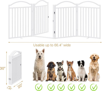 Metal No-Assembly Freestanding Dog Gate with Door Walk Through, Extra Wide 144", Extra Tall 32" Pet Gate, Accordion Puppy Folding Playpen Dog Fence for Indoor & Outdoor, with 2PCS Support - Black