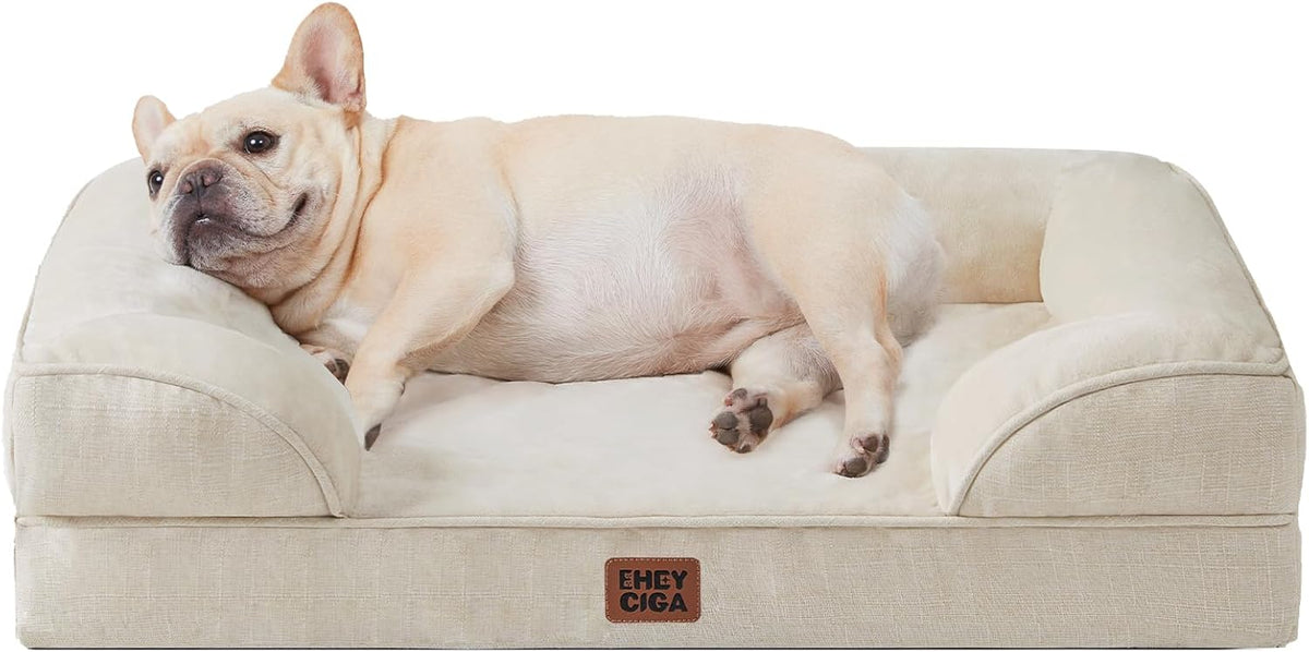 Orthopedic Extra Large Dog Bed, Waterproof Washable XL Pet Bed 44" | Non-Slip Bottom and Egg-Crate Polyurethane Foam Big Dog Couch Bed with Washable Removable Cover, Grey