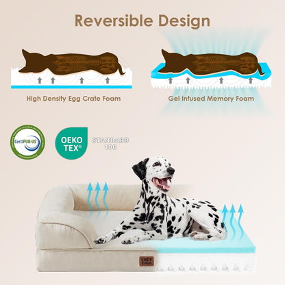 Orthopedic Extra Large Dog Bed, Waterproof Washable XL Pet Bed 44" | Non-Slip Bottom and Egg-Crate Polyurethane Foam Big Dog Couch Bed with Washable Removable Cover, Grey