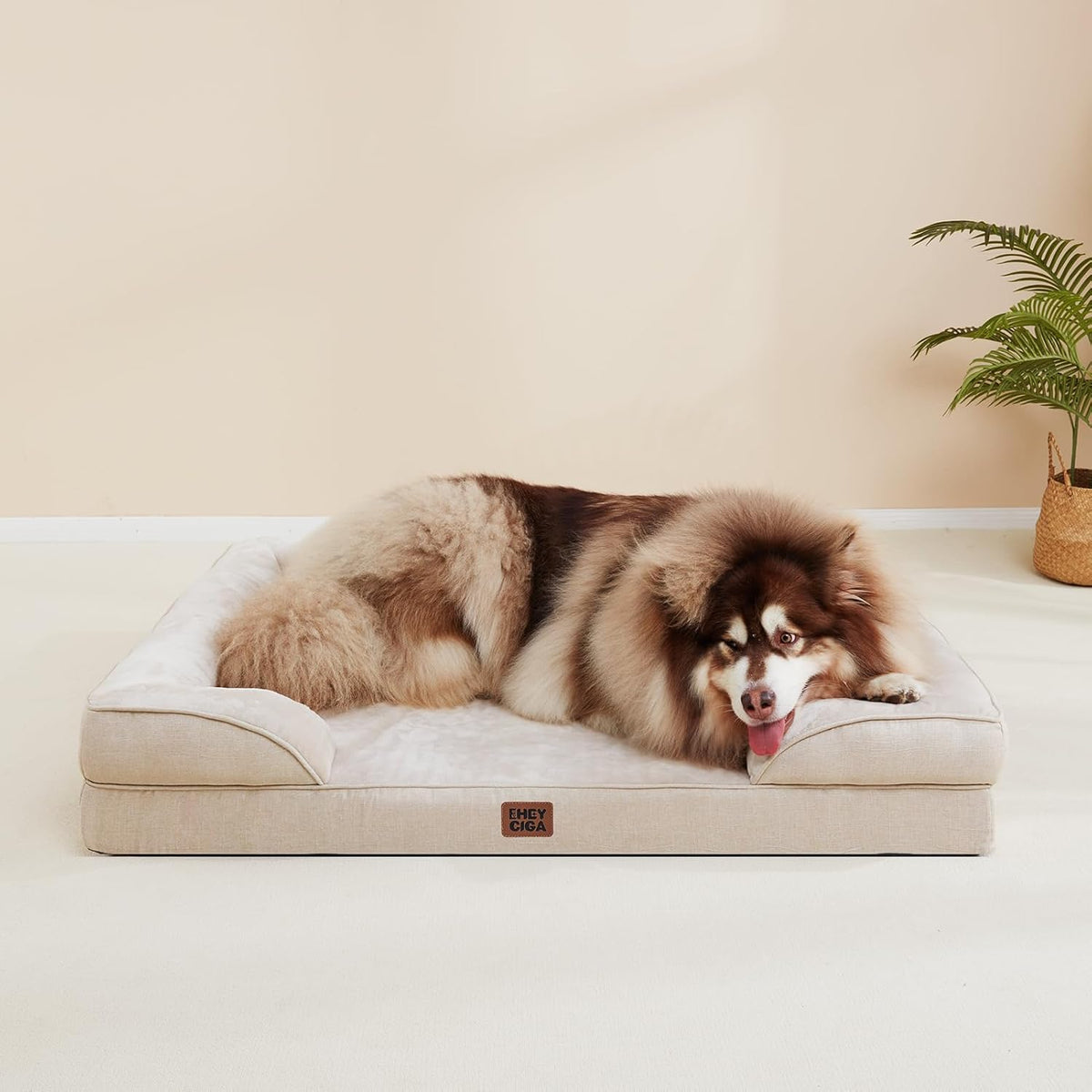 Orthopedic Extra Large Dog Bed, Waterproof Washable XL Pet Bed 44" | Non-Slip Bottom and Egg-Crate Polyurethane Foam Big Dog Couch Bed with Washable Removable Cover, Grey