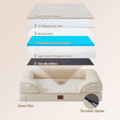 Orthopedic Extra Large Dog Bed, Waterproof Washable XL Pet Bed 44" | Non-Slip Bottom and Egg-Crate Polyurethane Foam Big Dog Couch Bed with Washable Removable Cover, Grey