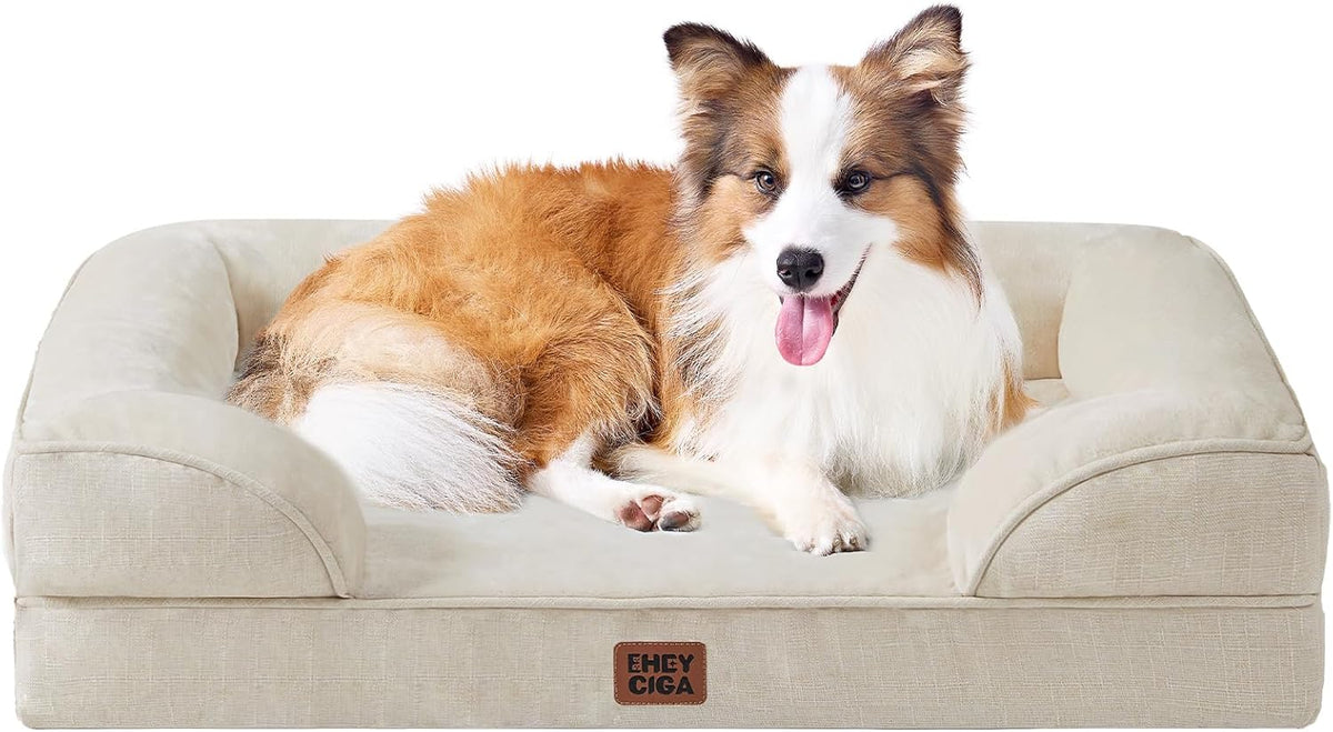 Orthopedic Extra Large Dog Bed, Waterproof Washable XL Pet Bed 44" | Non-Slip Bottom and Egg-Crate Polyurethane Foam Big Dog Couch Bed with Washable Removable Cover, Grey