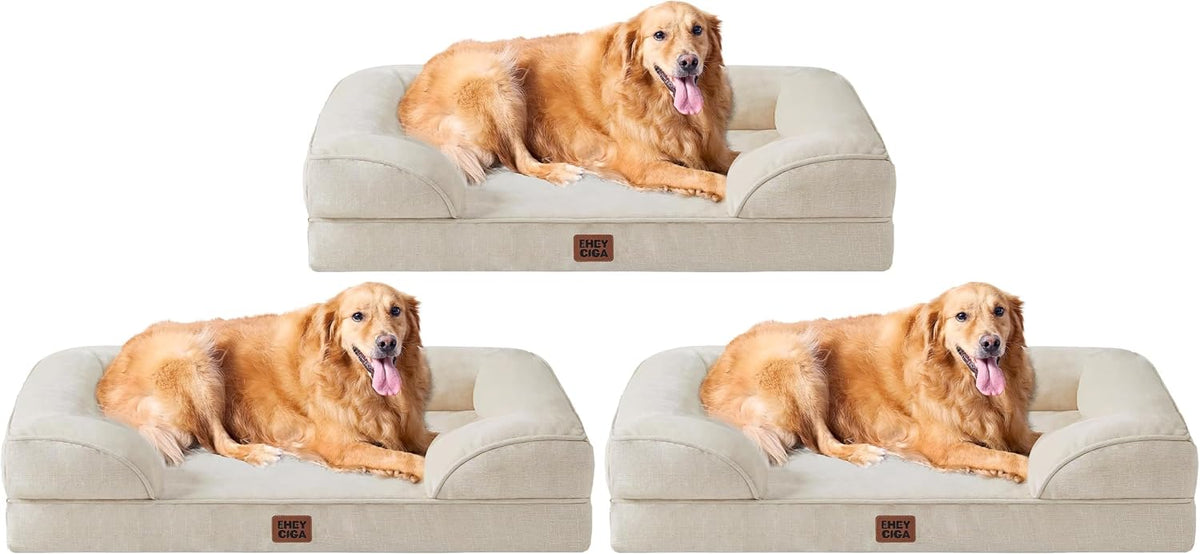 Orthopedic Extra Large Dog Bed, Waterproof Washable XL Pet Bed 44" | Non-Slip Bottom and Egg-Crate Polyurethane Foam Big Dog Couch Bed with Washable Removable Cover, Grey