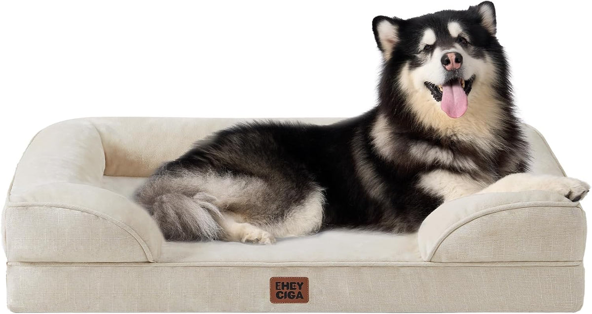 Orthopedic Extra Large Dog Bed, Waterproof Washable XL Pet Bed 44" | Non-Slip Bottom and Egg-Crate Polyurethane Foam Big Dog Couch Bed with Washable Removable Cover, Grey
