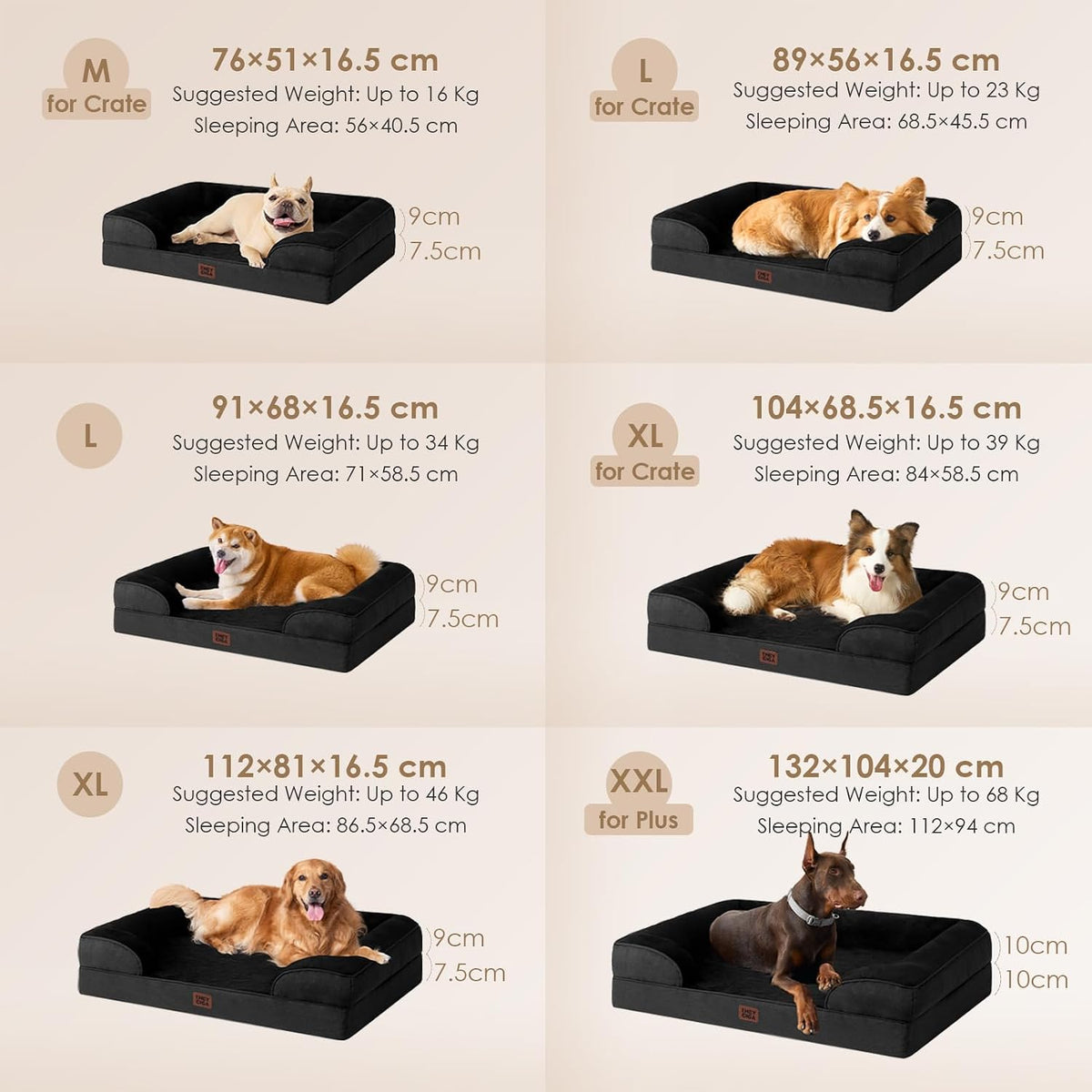 Orthopedic Extra Large Dog Bed, Waterproof Washable XL Pet Bed 44" | Non-Slip Bottom and Egg-Crate Polyurethane Foam Big Dog Couch Bed with Washable Removable Cover, Grey