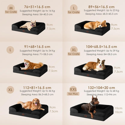 Orthopedic Extra Large Dog Bed, Waterproof Washable XL Pet Bed 44" | Non-Slip Bottom and Egg-Crate Polyurethane Foam Big Dog Couch Bed with Washable Removable Cover, Grey