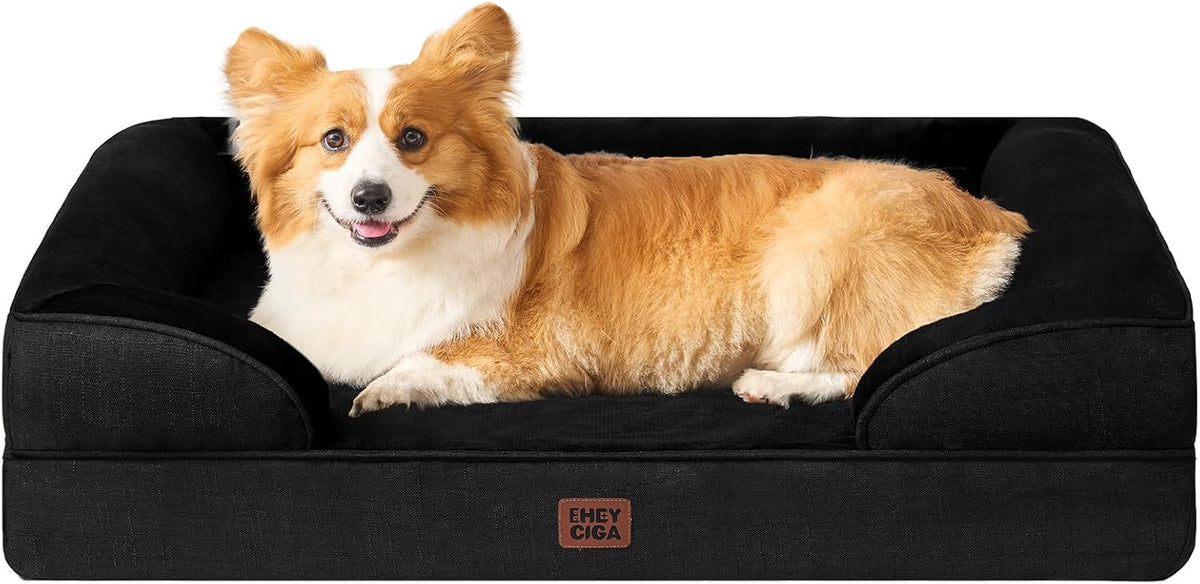 Orthopedic Extra Large Dog Bed, Waterproof Washable XL Pet Bed 44" | Non-Slip Bottom and Egg-Crate Polyurethane Foam Big Dog Couch Bed with Washable Removable Cover, Grey