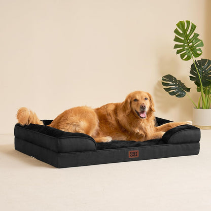 Orthopedic Extra Large Dog Bed, Waterproof Washable XL Pet Bed 44" | Non-Slip Bottom and Egg-Crate Polyurethane Foam Big Dog Couch Bed with Washable Removable Cover, Grey