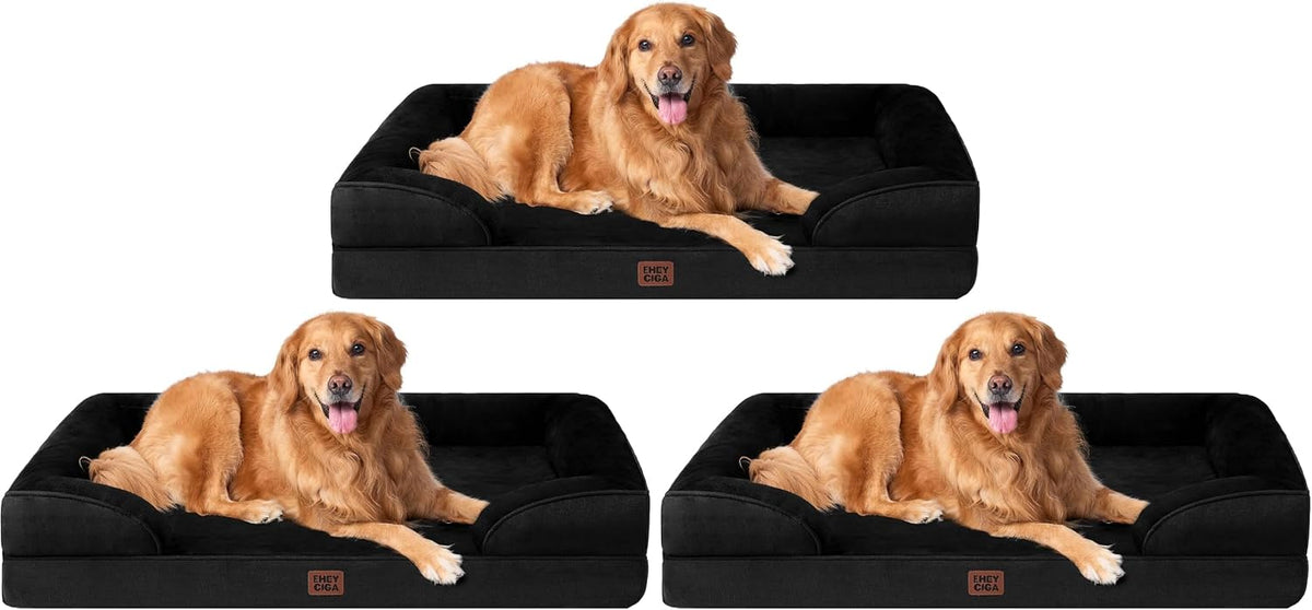 Orthopedic Extra Large Dog Bed, Waterproof Washable XL Pet Bed 44" | Non-Slip Bottom and Egg-Crate Polyurethane Foam Big Dog Couch Bed with Washable Removable Cover, Grey