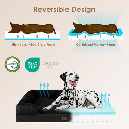 Orthopedic Extra Large Dog Bed, Waterproof Washable XL Pet Bed 44" | Non-Slip Bottom and Egg-Crate Polyurethane Foam Big Dog Couch Bed with Washable Removable Cover, Grey