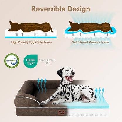 Orthopedic Extra Large Dog Bed, Waterproof Washable XL Pet Bed 44" | Non-Slip Bottom and Egg-Crate Polyurethane Foam Big Dog Couch Bed with Washable Removable Cover, Grey