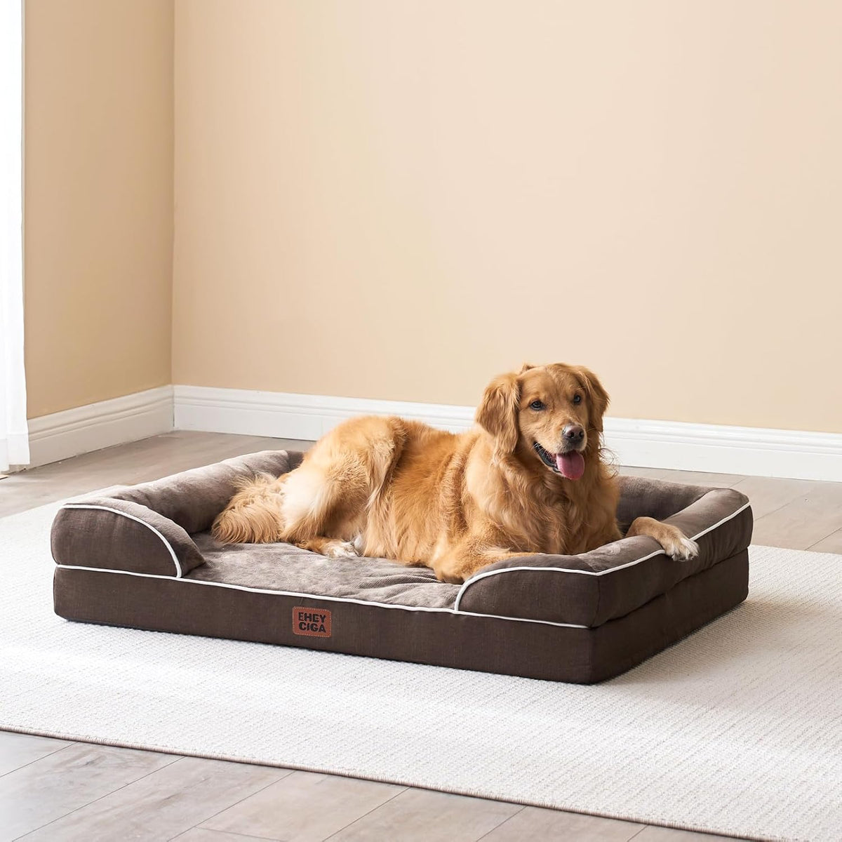 Orthopedic Extra Large Dog Bed, Waterproof Washable XL Pet Bed 44" | Non-Slip Bottom and Egg-Crate Polyurethane Foam Big Dog Couch Bed with Washable Removable Cover, Grey