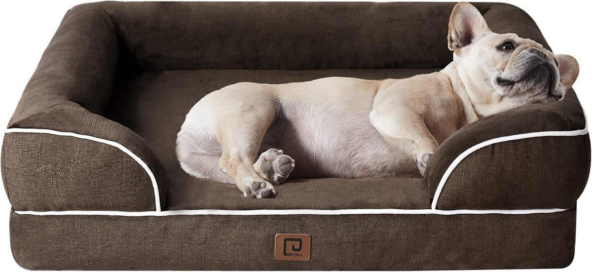 Orthopedic Extra Large Dog Bed, Waterproof Washable XL Pet Bed 44" | Non-Slip Bottom and Egg-Crate Polyurethane Foam Big Dog Couch Bed with Washable Removable Cover, Grey