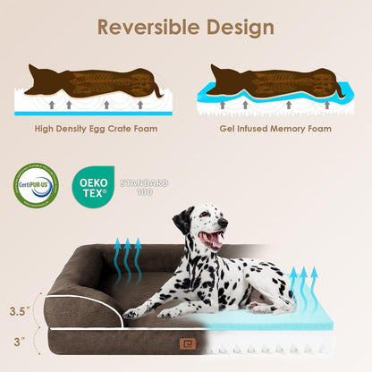 Orthopedic Extra Large Dog Bed, Waterproof Washable XL Pet Bed 44" | Non-Slip Bottom and Egg-Crate Polyurethane Foam Big Dog Couch Bed with Washable Removable Cover, Grey