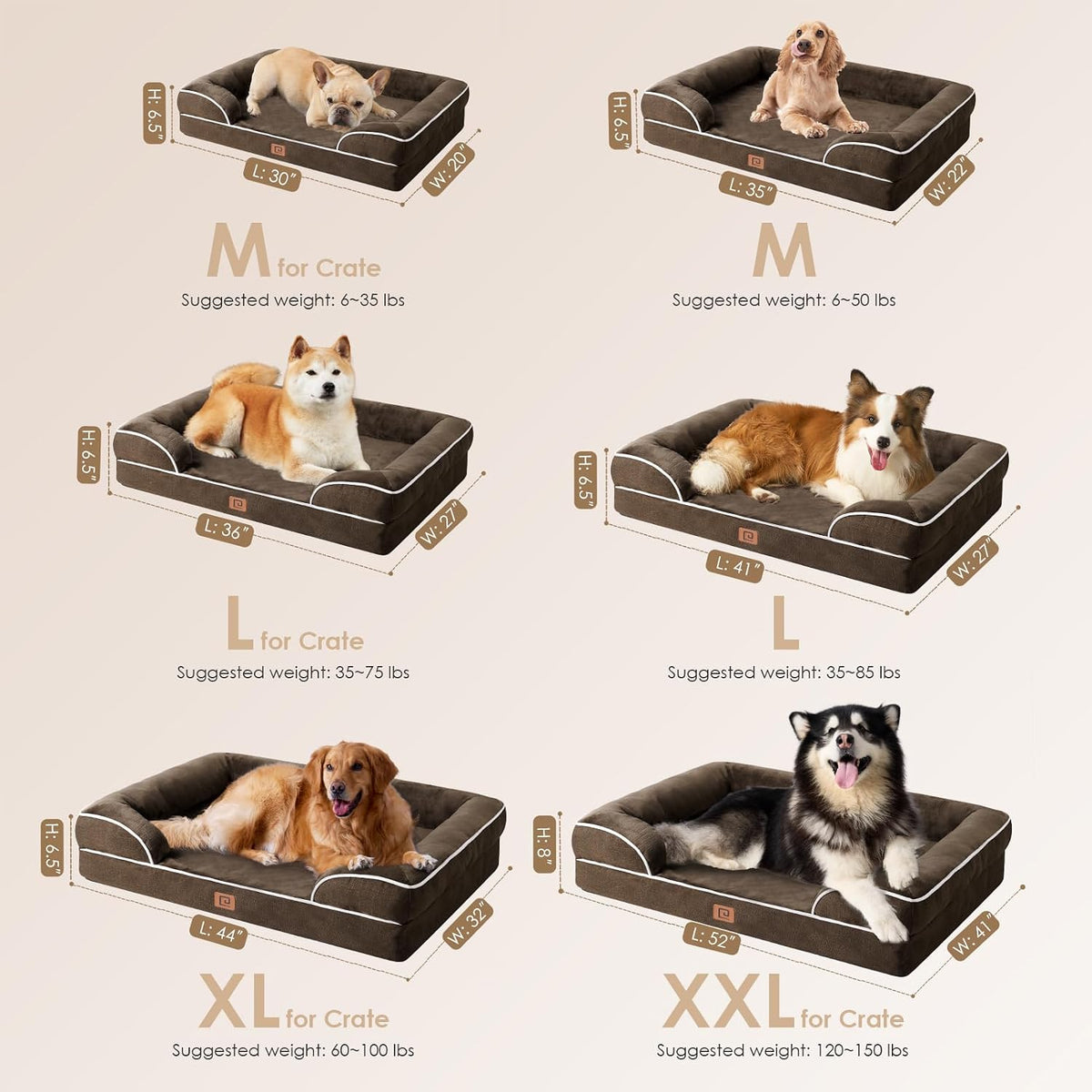 Orthopedic Extra Large Dog Bed, Waterproof Washable XL Pet Bed 44" | Non-Slip Bottom and Egg-Crate Polyurethane Foam Big Dog Couch Bed with Washable Removable Cover, Grey
