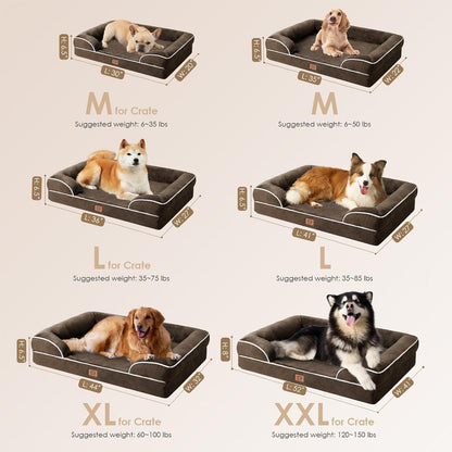 Orthopedic Extra Large Dog Bed, Waterproof Washable XL Pet Bed 44" | Non-Slip Bottom and Egg-Crate Polyurethane Foam Big Dog Couch Bed with Washable Removable Cover, Grey