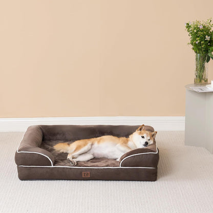 Orthopedic Extra Large Dog Bed, Waterproof Washable XL Pet Bed 44" | Non-Slip Bottom and Egg-Crate Polyurethane Foam Big Dog Couch Bed with Washable Removable Cover, Grey