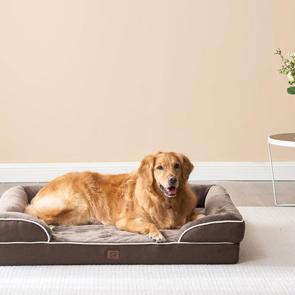 Orthopedic Extra Large Dog Bed, Waterproof Washable XL Pet Bed 44" | Non-Slip Bottom and Egg-Crate Polyurethane Foam Big Dog Couch Bed with Washable Removable Cover, Grey