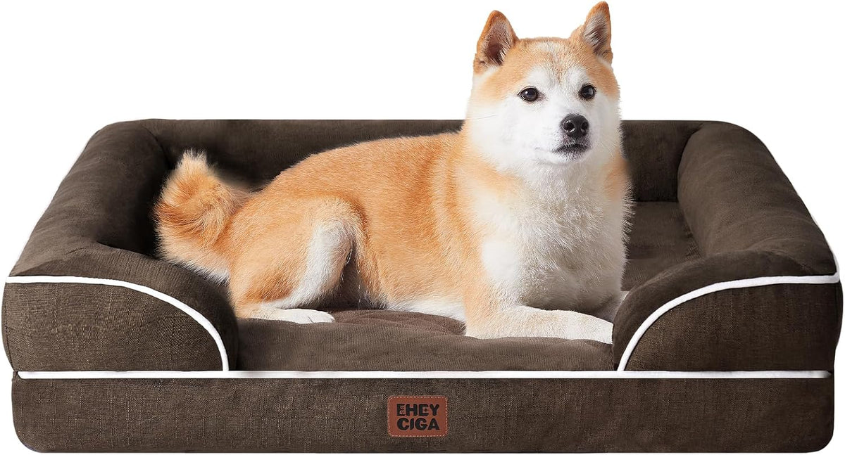 Orthopedic Extra Large Dog Bed, Waterproof Washable XL Pet Bed 44" | Non-Slip Bottom and Egg-Crate Polyurethane Foam Big Dog Couch Bed with Washable Removable Cover, Grey