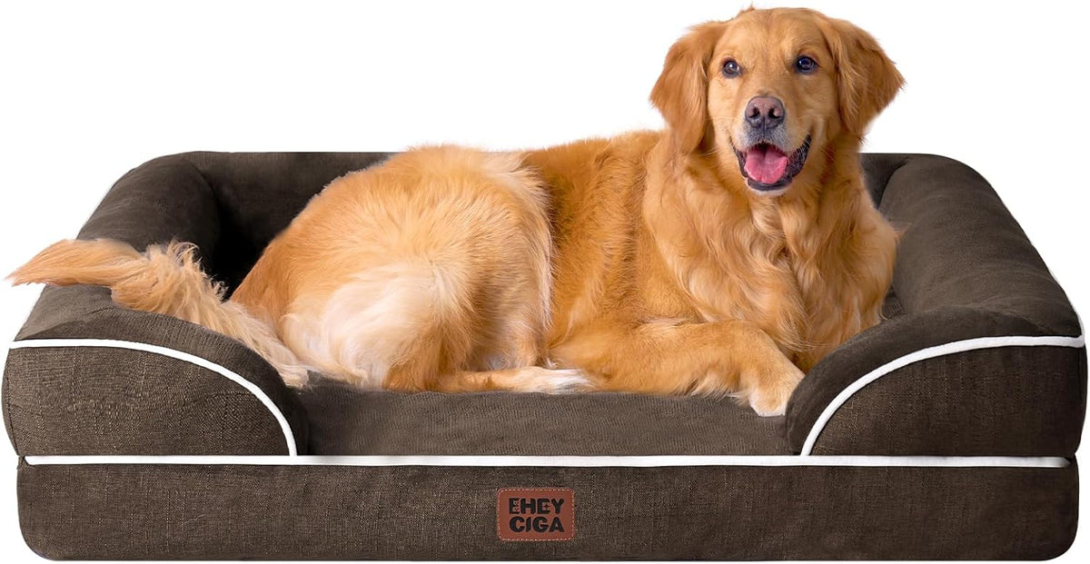 Orthopedic Extra Large Dog Bed, Waterproof Washable XL Pet Bed 44" | Non-Slip Bottom and Egg-Crate Polyurethane Foam Big Dog Couch Bed with Washable Removable Cover, Grey