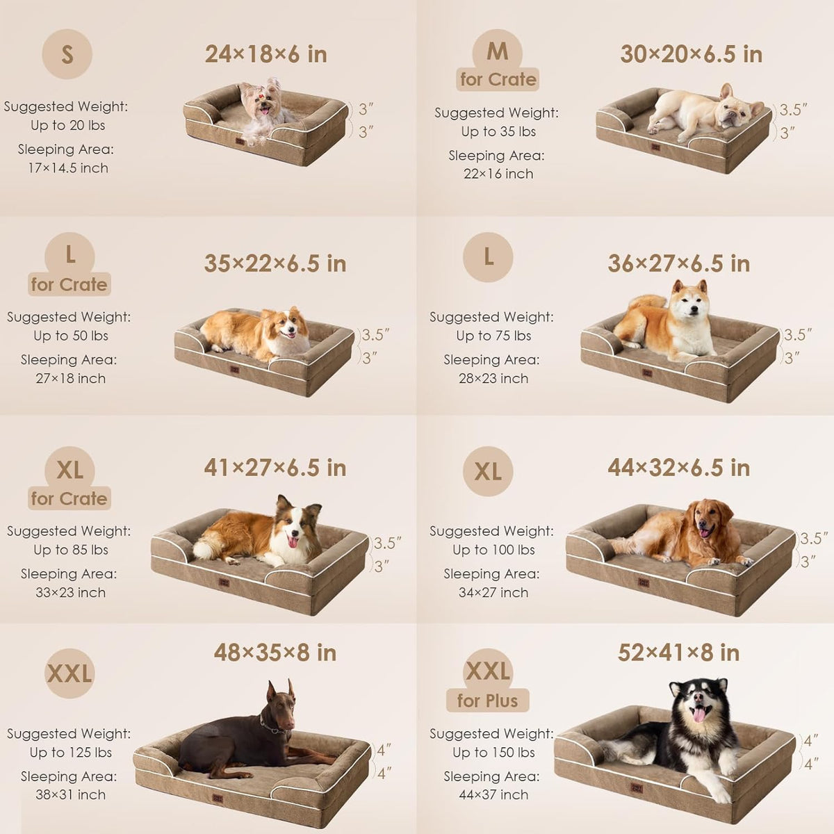 Orthopedic Extra Large Dog Bed, Waterproof Washable XL Pet Bed 44" | Non-Slip Bottom and Egg-Crate Polyurethane Foam Big Dog Couch Bed with Washable Removable Cover, Grey