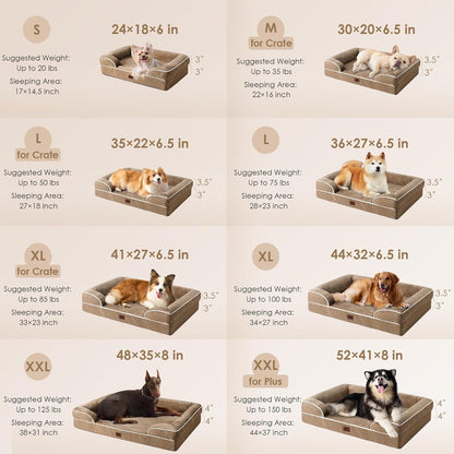 Orthopedic Extra Large Dog Bed, Waterproof Washable XL Pet Bed 44" | Non-Slip Bottom and Egg-Crate Polyurethane Foam Big Dog Couch Bed with Washable Removable Cover, Grey