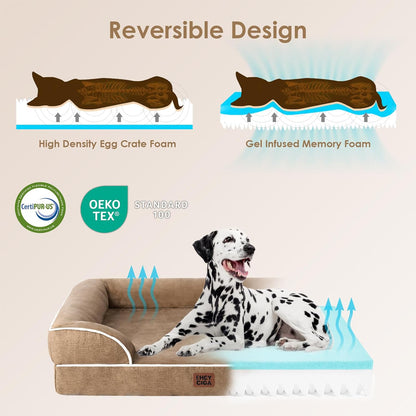 Orthopedic Extra Large Dog Bed, Waterproof Washable XL Pet Bed 44" | Non-Slip Bottom and Egg-Crate Polyurethane Foam Big Dog Couch Bed with Washable Removable Cover, Grey