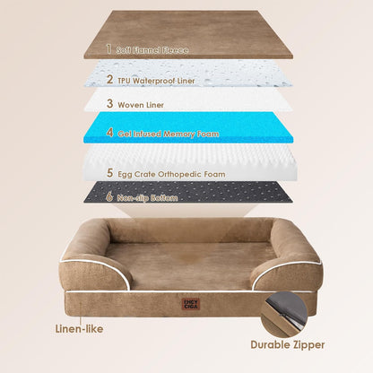 Orthopedic Extra Large Dog Bed, Waterproof Washable XL Pet Bed 44" | Non-Slip Bottom and Egg-Crate Polyurethane Foam Big Dog Couch Bed with Washable Removable Cover, Grey