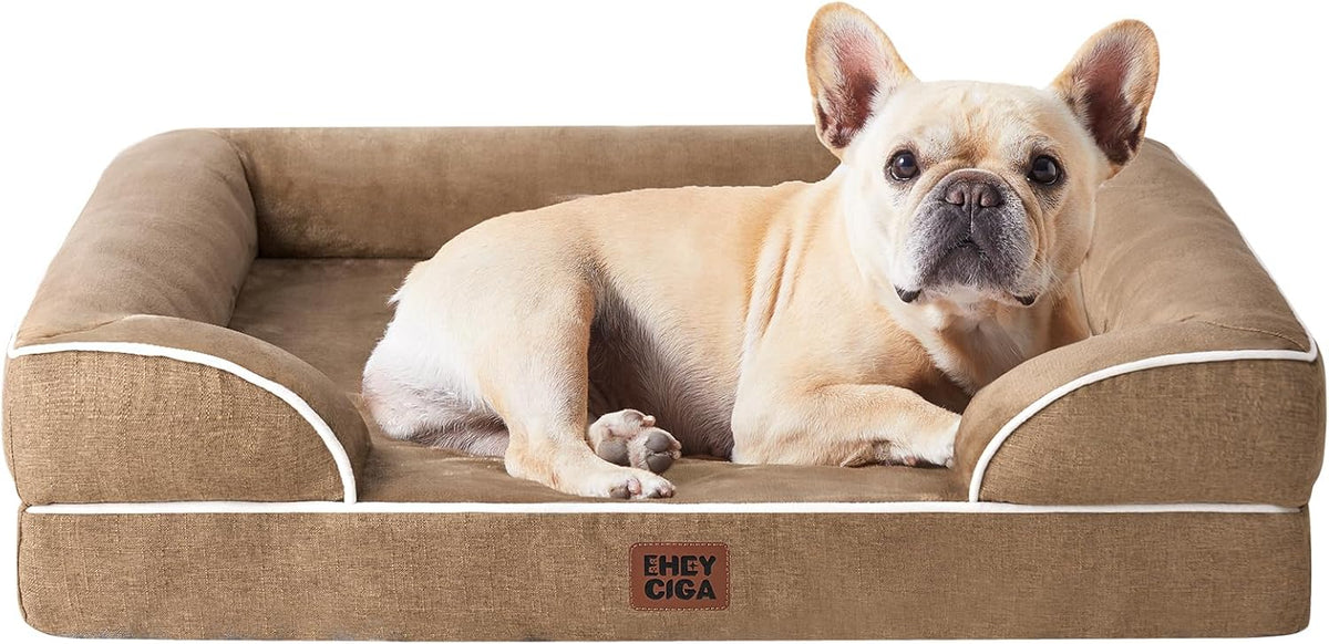 Orthopedic Extra Large Dog Bed, Waterproof Washable XL Pet Bed 44" | Non-Slip Bottom and Egg-Crate Polyurethane Foam Big Dog Couch Bed with Washable Removable Cover, Grey