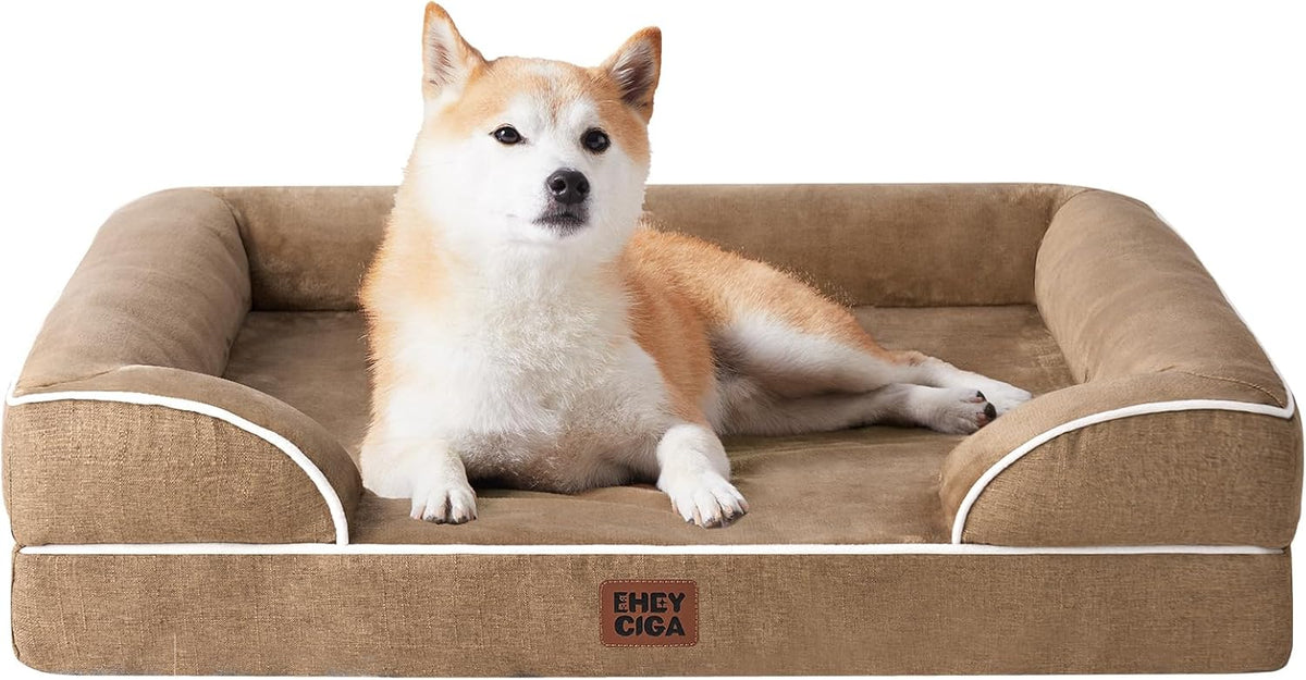Orthopedic Extra Large Dog Bed, Waterproof Washable XL Pet Bed 44" | Non-Slip Bottom and Egg-Crate Polyurethane Foam Big Dog Couch Bed with Washable Removable Cover, Grey