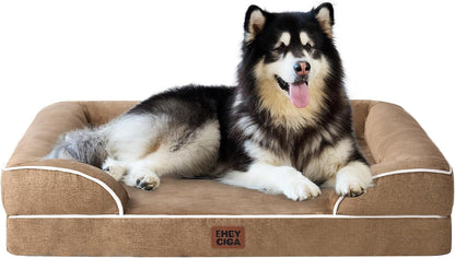 Orthopedic Extra Large Dog Bed, Waterproof Washable XL Pet Bed 44" | Non-Slip Bottom and Egg-Crate Polyurethane Foam Big Dog Couch Bed with Washable Removable Cover, Grey