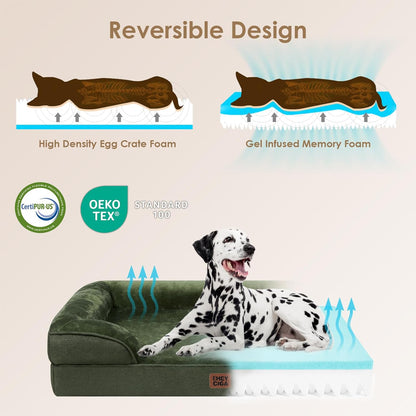 Orthopedic Extra Large Dog Bed, Waterproof Washable XL Pet Bed 44" | Non-Slip Bottom and Egg-Crate Polyurethane Foam Big Dog Couch Bed with Washable Removable Cover, Grey