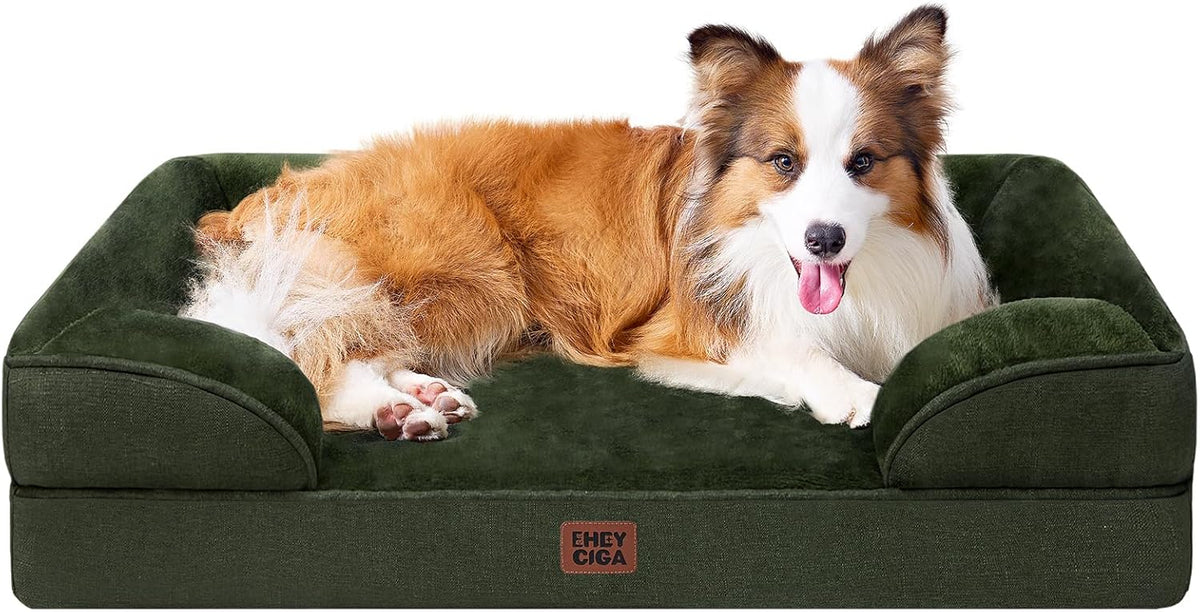 Orthopedic Extra Large Dog Bed, Waterproof Washable XL Pet Bed 44" | Non-Slip Bottom and Egg-Crate Polyurethane Foam Big Dog Couch Bed with Washable Removable Cover, Grey