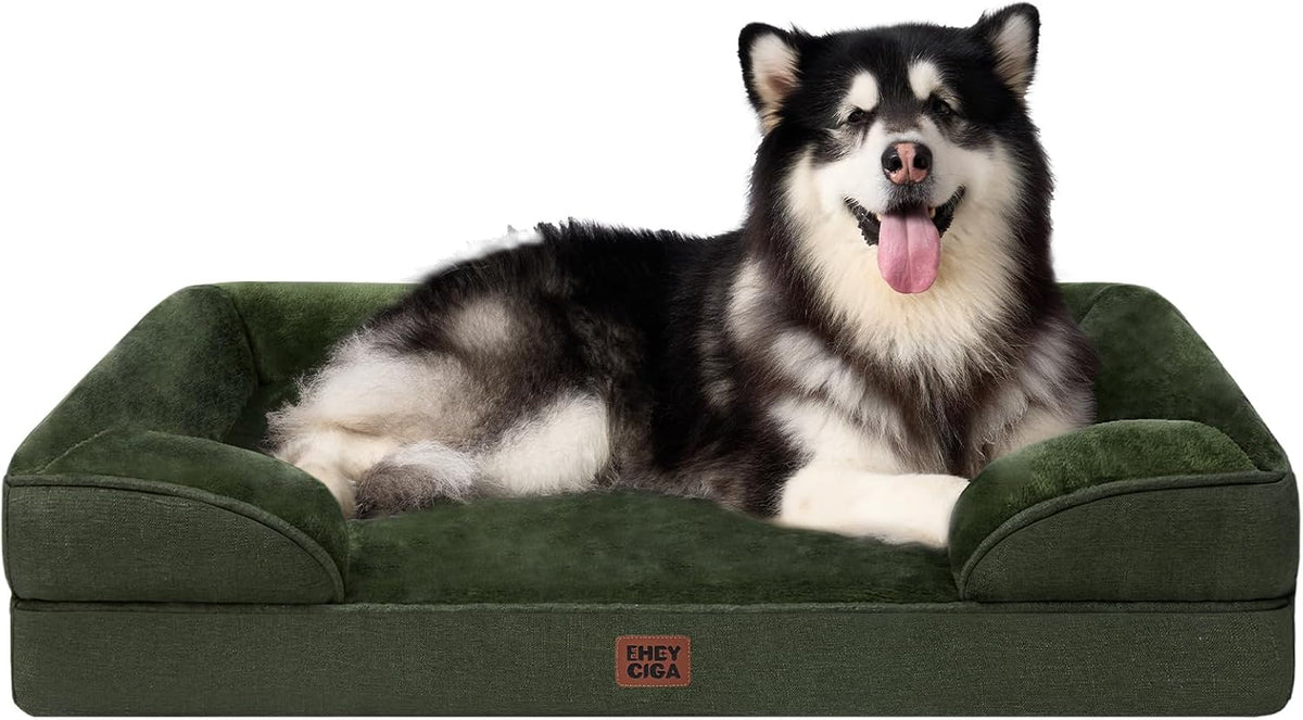 Orthopedic Extra Large Dog Bed, Waterproof Washable XL Pet Bed 44" | Non-Slip Bottom and Egg-Crate Polyurethane Foam Big Dog Couch Bed with Washable Removable Cover, Grey