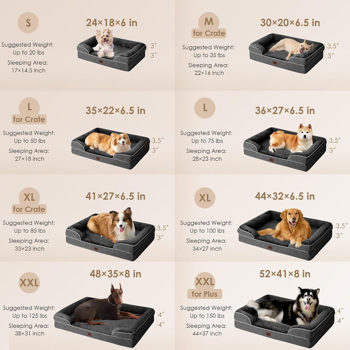 Orthopedic Extra Large Dog Bed, Waterproof Washable XL Pet Bed 44" | Non-Slip Bottom and Egg-Crate Polyurethane Foam Big Dog Couch Bed with Washable Removable Cover, Grey