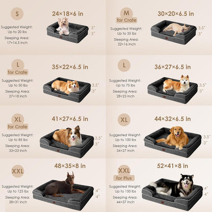 Orthopedic Extra Large Dog Bed, Waterproof Washable XL Pet Bed 44" | Non-Slip Bottom and Egg-Crate Polyurethane Foam Big Dog Couch Bed with Washable Removable Cover, Grey