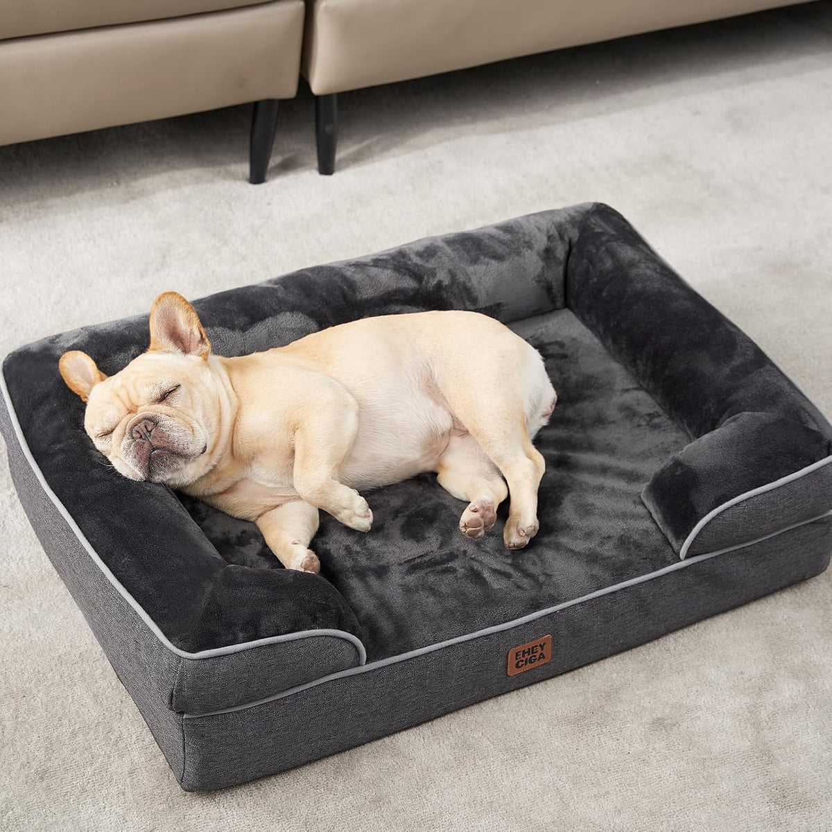 Orthopedic Extra Large Dog Bed, Waterproof Washable XL Pet Bed 44" | Non-Slip Bottom and Egg-Crate Polyurethane Foam Big Dog Couch Bed with Washable Removable Cover, Grey