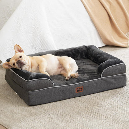Orthopedic Extra Large Dog Bed, Waterproof Washable XL Pet Bed 44" | Non-Slip Bottom and Egg-Crate Polyurethane Foam Big Dog Couch Bed with Washable Removable Cover, Grey